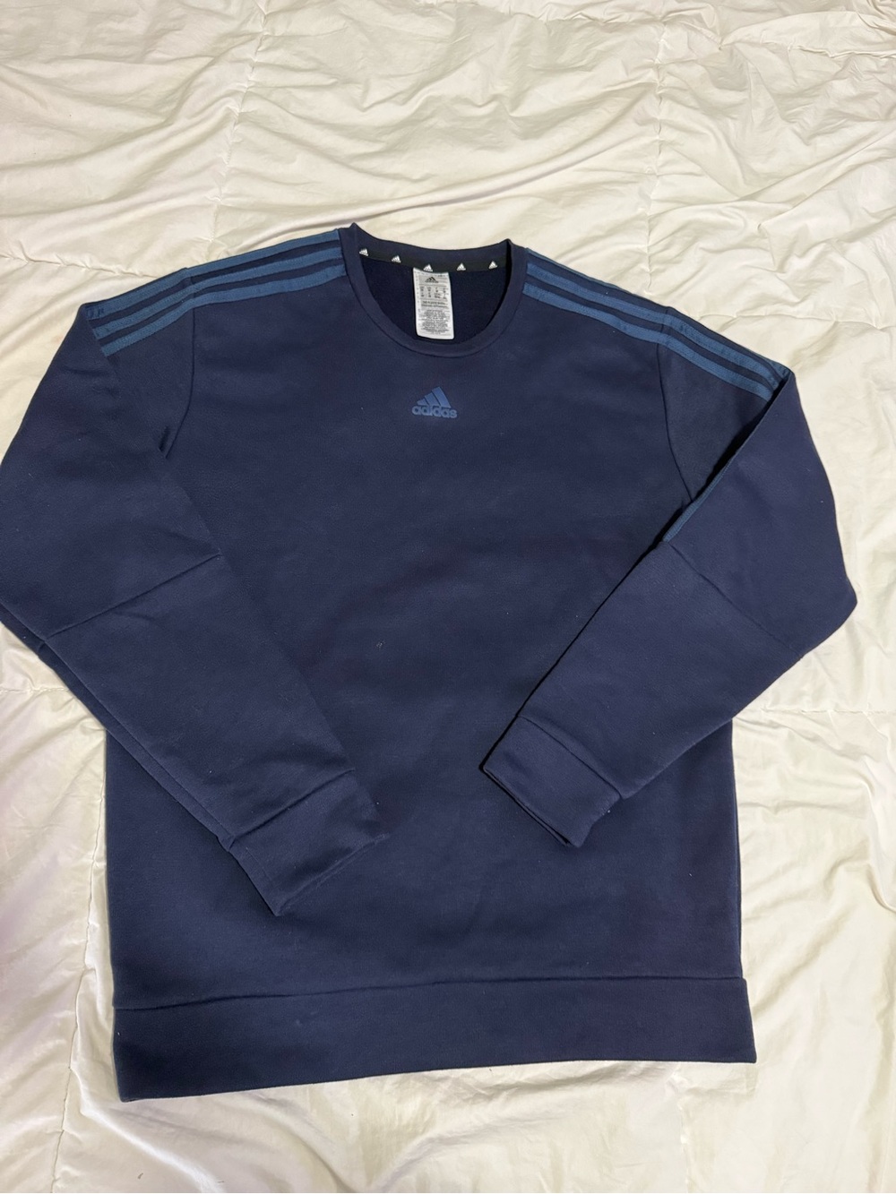 adidas Navy Crewneck Sweatshirt with Light Blue Stripes